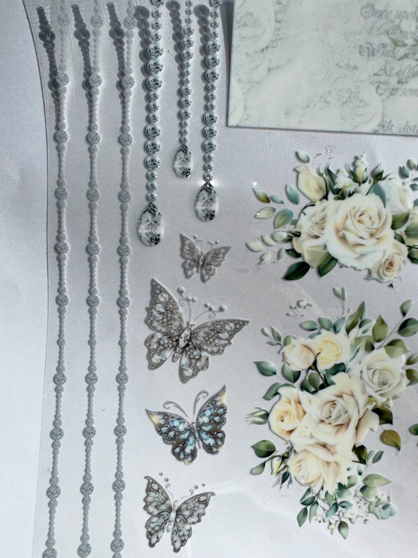 Diamond Butterflies & White Roses
