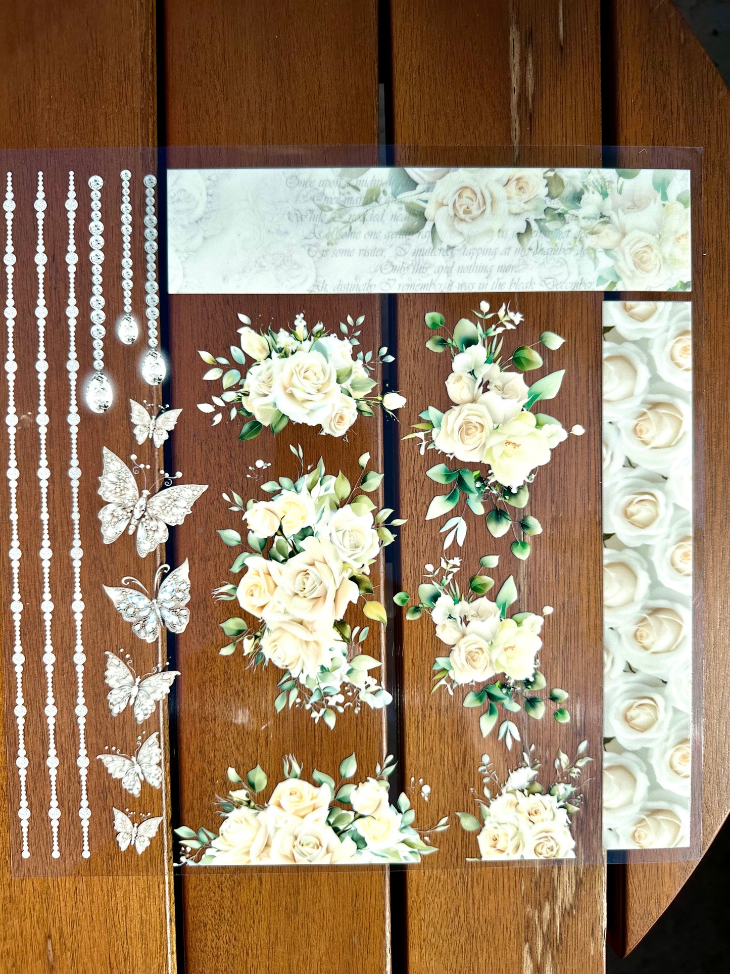 Diamond Butterflies & White Roses