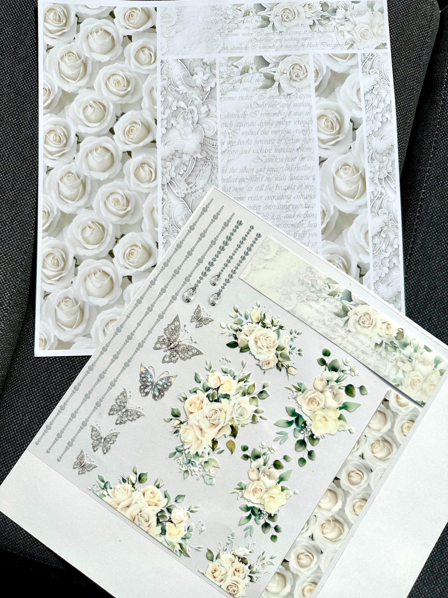 Diamond Butterflies & White Roses
